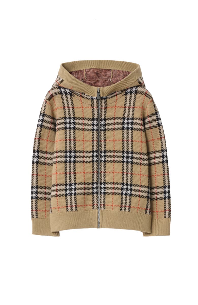 Burberry Check Wool Zip Hoodie, Main, color, Sand Beige