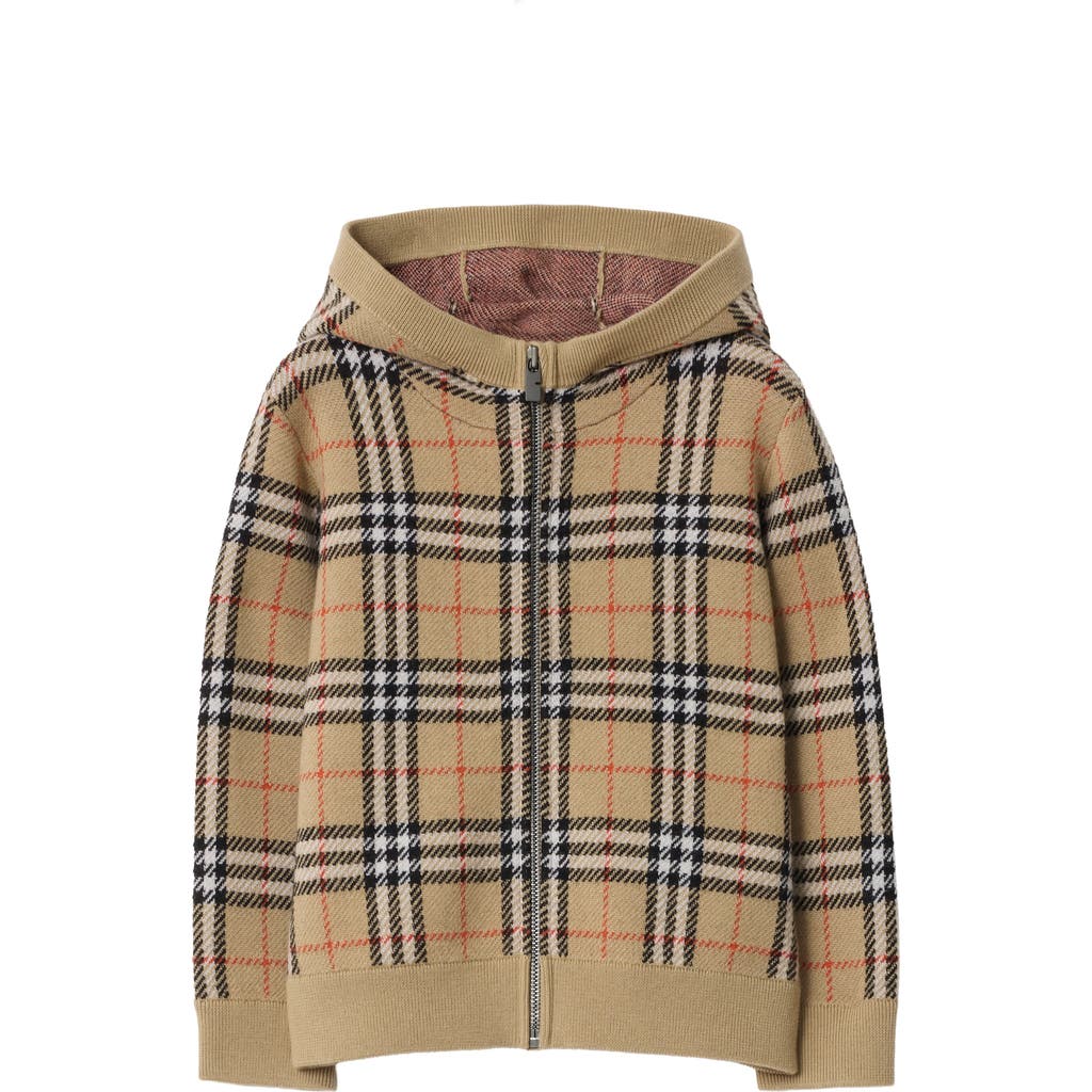 Burberry Childrens Check Wool Zip Hoodie In Multi