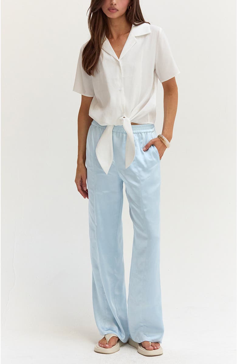 CRESCENT Satin Pull On Pants, Alternate, color, Light Blue