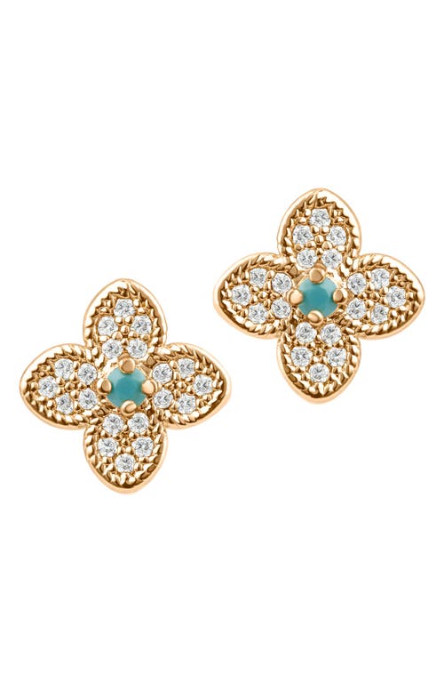 Adornia 14k Rose Gold Plated Turquoise Flower Earrings In Rose Gold/blue