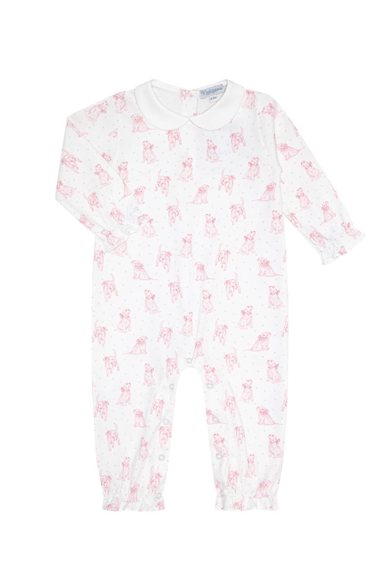 Pink Puppy Love Print Romper long sleeve - Baby, Main, color, Pink
