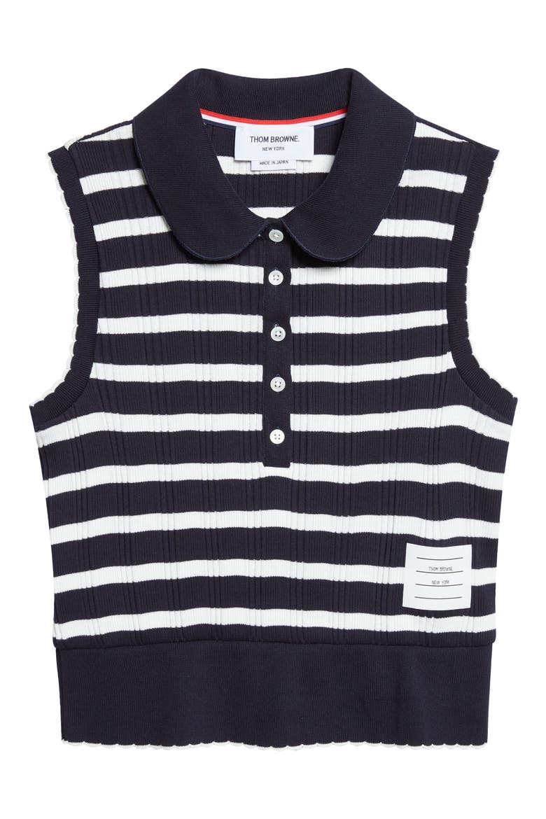 Stripe Scallop Edge Sleeveless Cotton Rib Polo, Alternate, color, NAVY/ WHITE