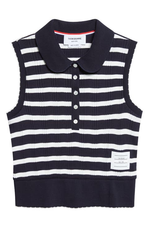 Stripe Scallop Edge Sleeveless Cotton Rib Polo