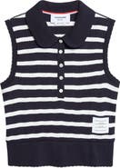Thom Browne Stripe Scallop Edge Sleeveless Cotton Rib Polo