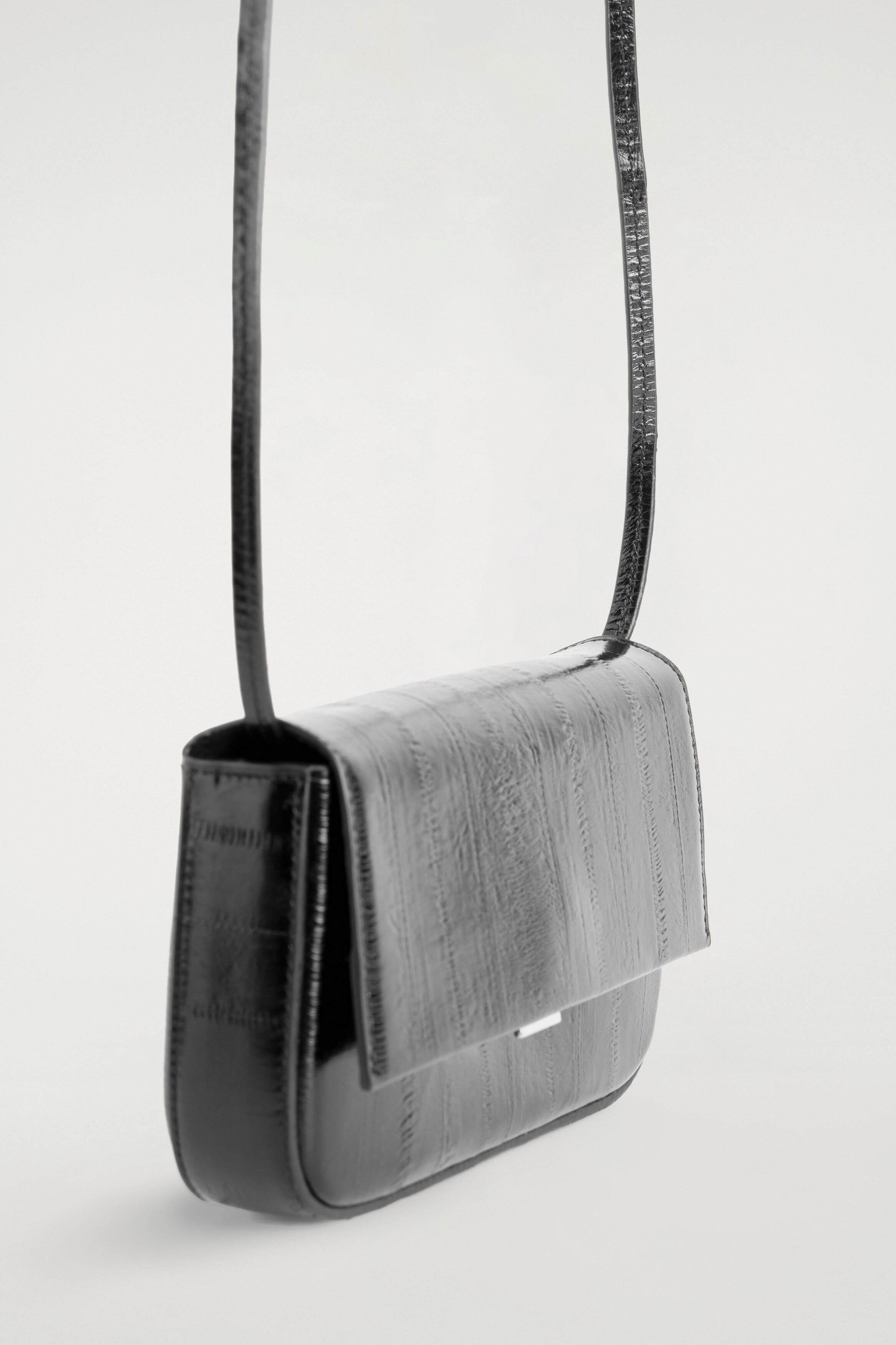 Parquet Shoulder Bag - Eel-effect Leather, Alternate, color, BLACK / EEL EFFECT