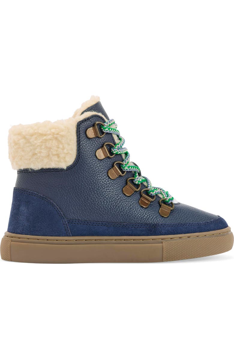 Boden Kids' Borg Faux Fur Lined Lace-Up Boot, Alternate, color, Navy