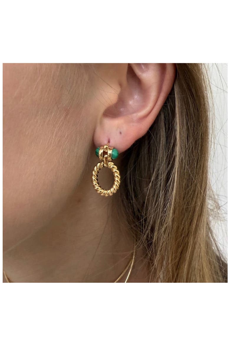 Davis Malachite Hoop Drop Earrings, Alternate, color, YELLOW GOLD