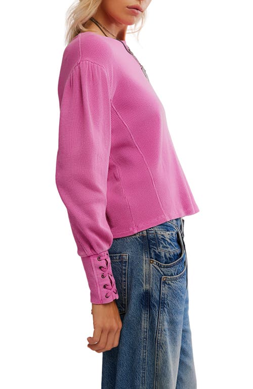 Free People Lapis Lace-up Cuff Cotton Thermal Top In Pink