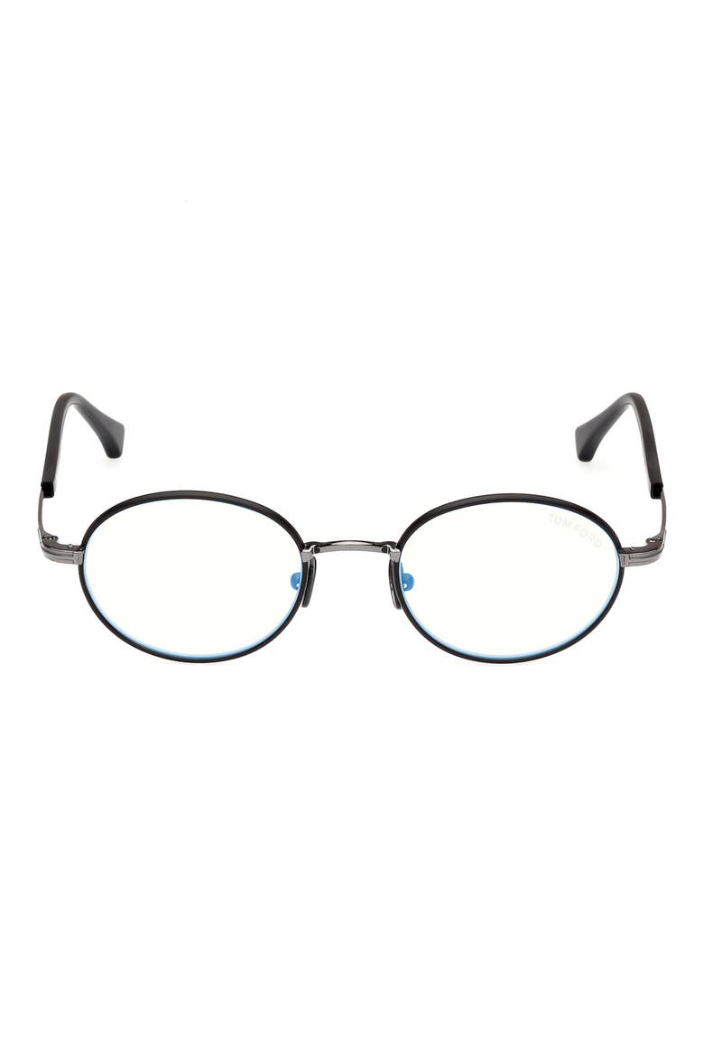49mm Round Blue Light Blocking Optical Glasses, Main, color, BLACK GUNMETAL / T LOGO
