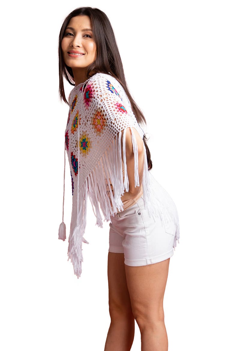 Square Crochet Poncho, Alternate, color, WHITE