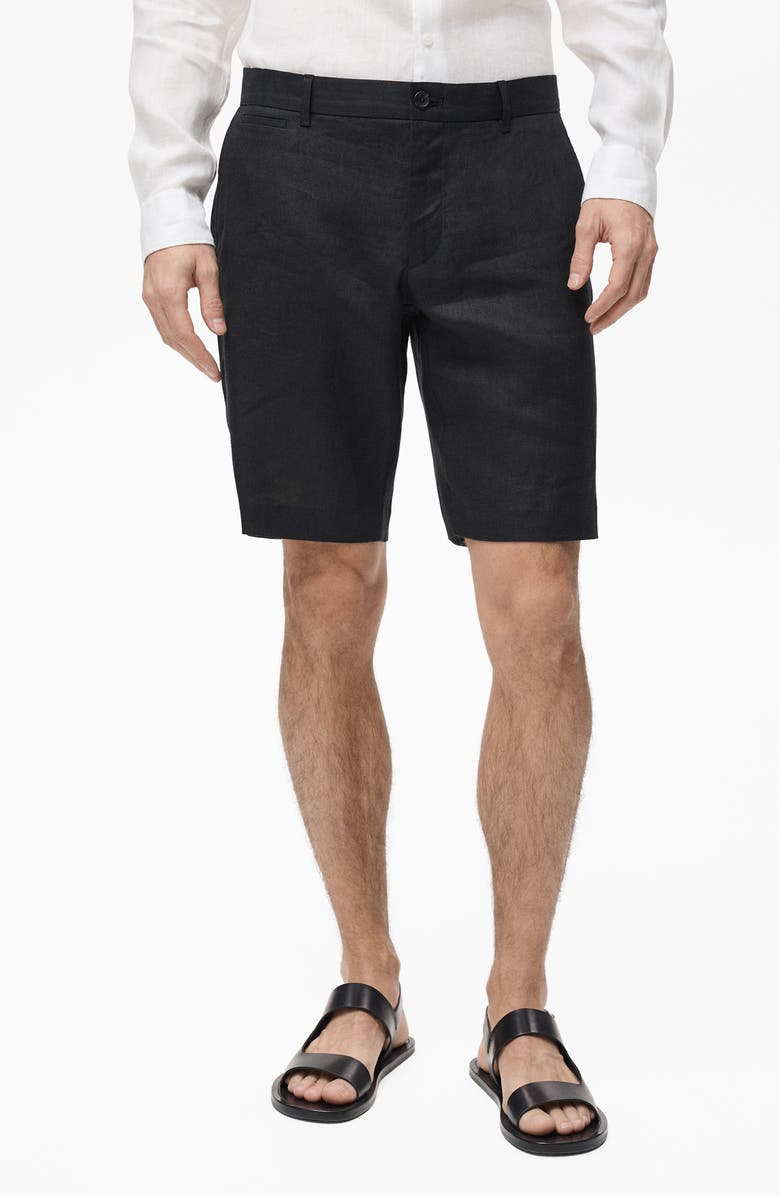 MANGO Slim Fit Flat Front Linen Bermuda Chino Shorts, Main, color, 