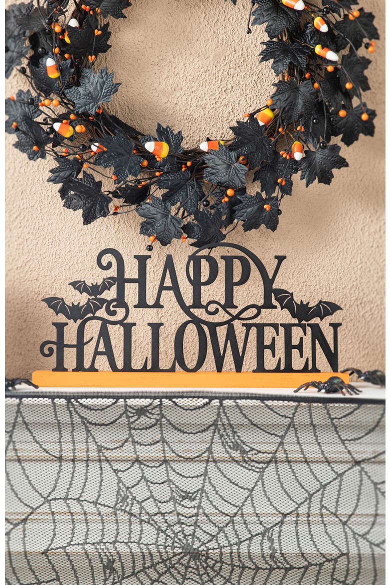Halloween Wood & Metal HAPPY HALLOWEEN Table Decor, Alternate, color, Black