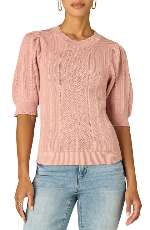 Pointelle Elbow Sleeve Sweater