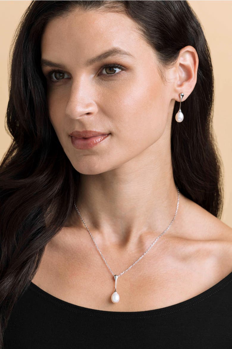 Freshwater Pearl Long Teardrop Pendant & Earrings Set, Alternate, color, White Pearls