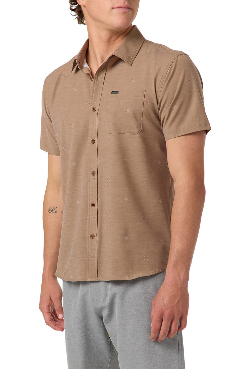 O'Neill Standard Fit TRVLR Traverse Performance Short Sleeve Button-Up Shirt, Alternate, color, Dark Khaki