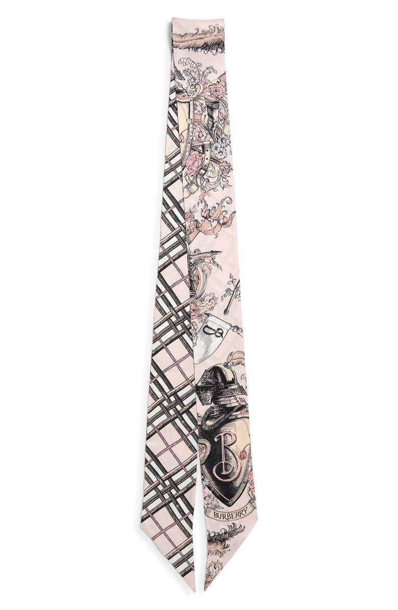 Burberry Etched Equestrian Knight Reversible Silk Skinny Scarf, Main, color, Quartz Pink