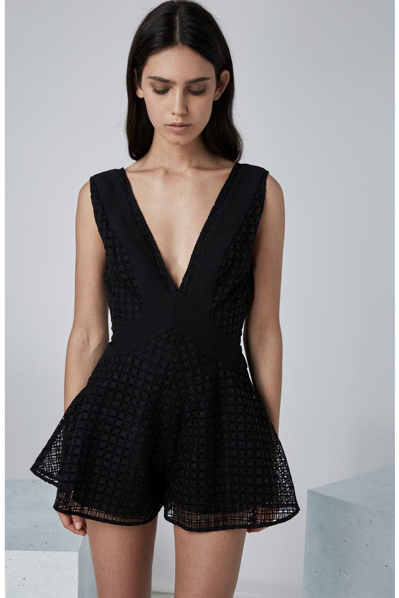 the Label 'Begin' Embroidered Romper, Alternate, color, BLACK