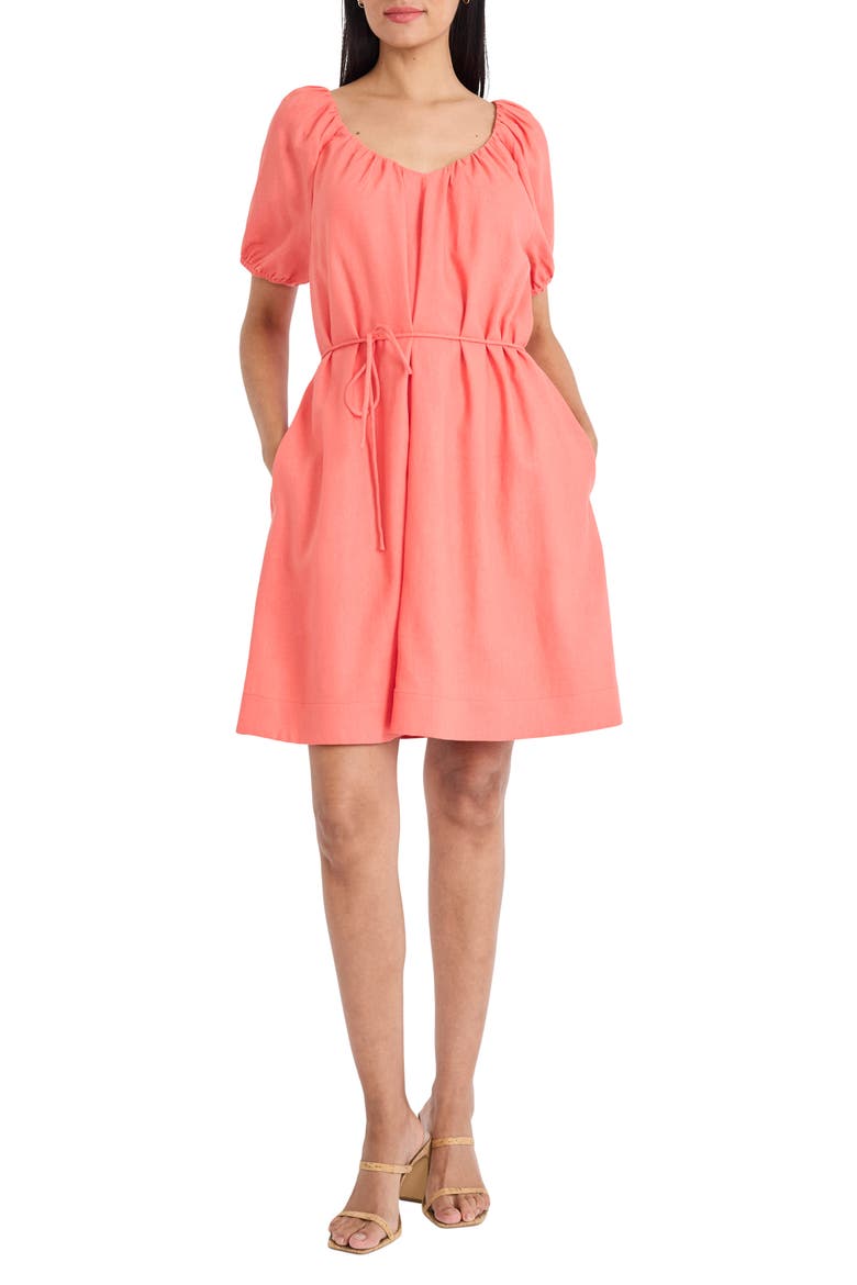 Self Belt Trapeze Minidress, Main, color, DEEP SEA CORAL