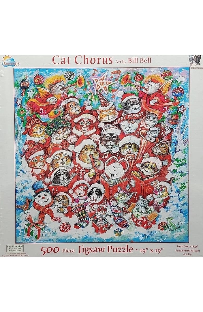 Sunsout Cat Chorus Christmas 500 piece Jigsaw Puzzle for Adults, Alternate, color, Multicolor