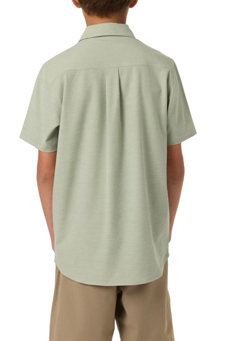 Kids' Solid Short Sleeve Stretch Twill Button-Up Shirt, Alternate, color, OIL GREEN