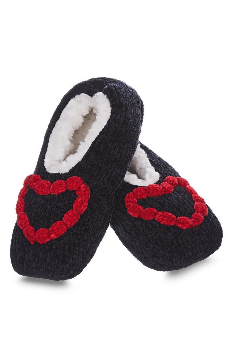 MeMoi Cozy Heart Chenille Slipper Socks, Main, color, Black