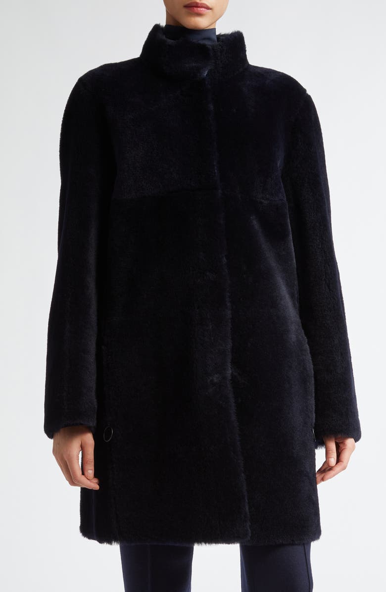 Akris punto Reversible Genuine Shearling & Leather Coat, Main, color, 