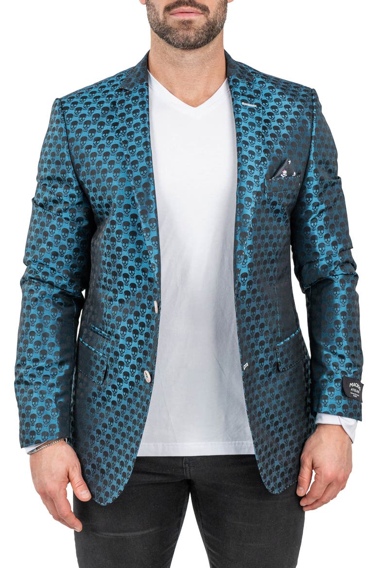 Skullrepeat Blue Jacquard Blazer, Main, color, BLUE