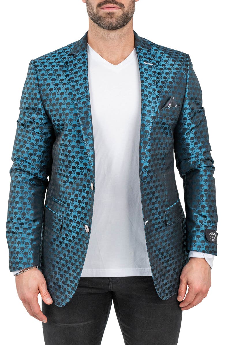 Maceoo Skullrepeat Blue Jacquard Blazer, Main, color, Blue