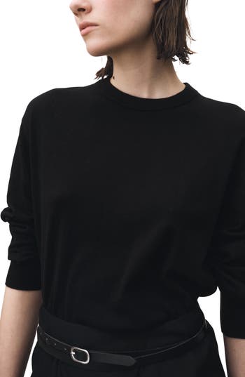 Mango Wool & Cotton Crewneck Sweater In Black