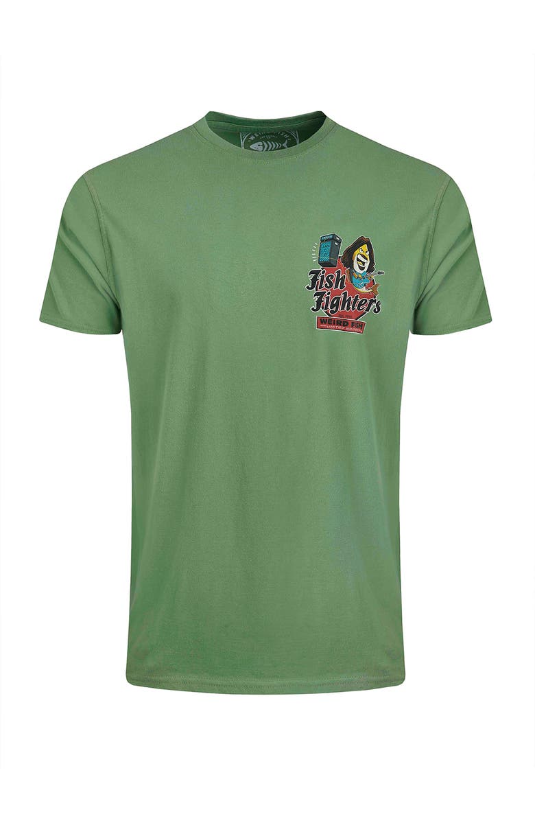 Weird Fish Fish Fighters Back Print Artist T-Shirt, Alternate, color, Artichoke Green