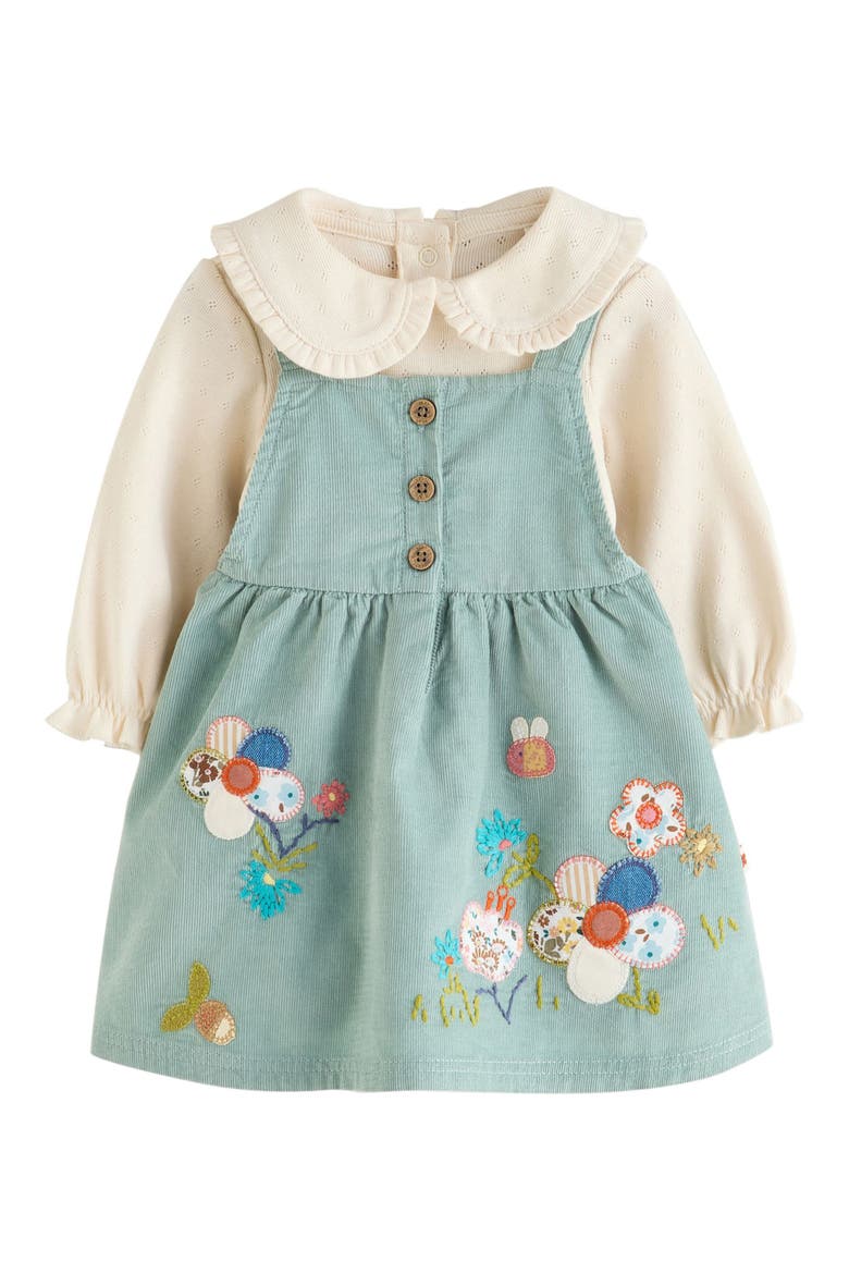 Cord Pinafore Dress, Bodysuit & Tights Set, Alternate, color, GREEN