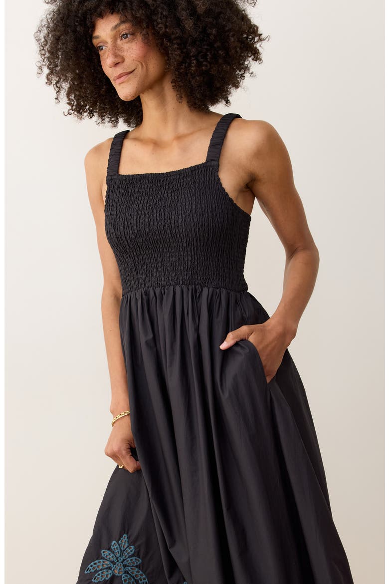 Selene Fit & Flare Eyelet Embroidered Sundress, Alternate, color, BLACK/ MEDITERRANEAN