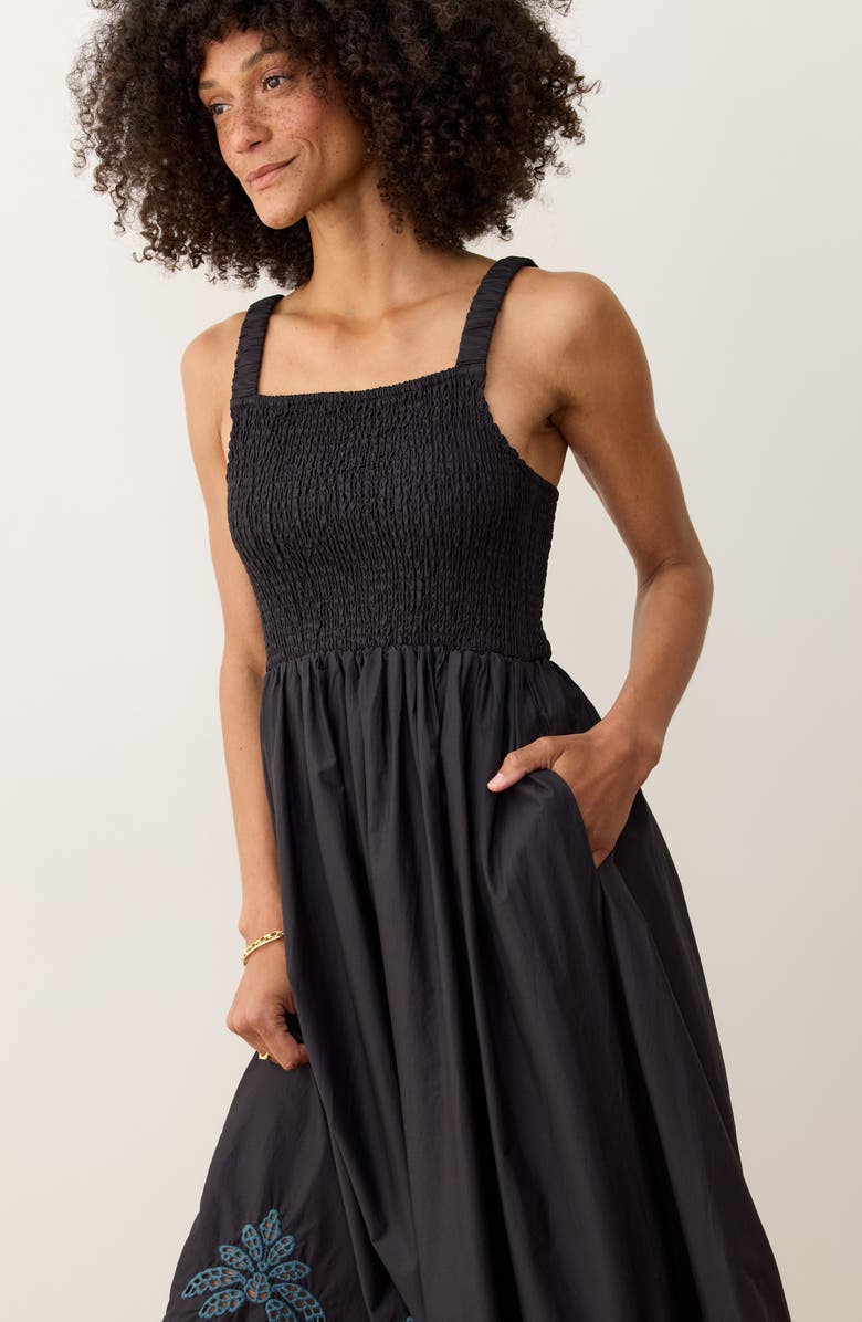 Marine Layer Selene Fit & Flare Eyelet Embroidered Sundress, Alternate, color, Black/ Mediterranean