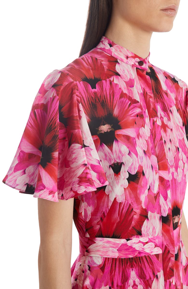 McQueen Alexander McQueen Flutter Sleeve Floral Silk Midi Dress, Alternate, color, 