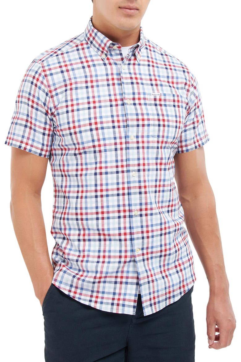 Kinson Tailored Fit Short Sleeve Button-Down Shirt, Main, color, RED