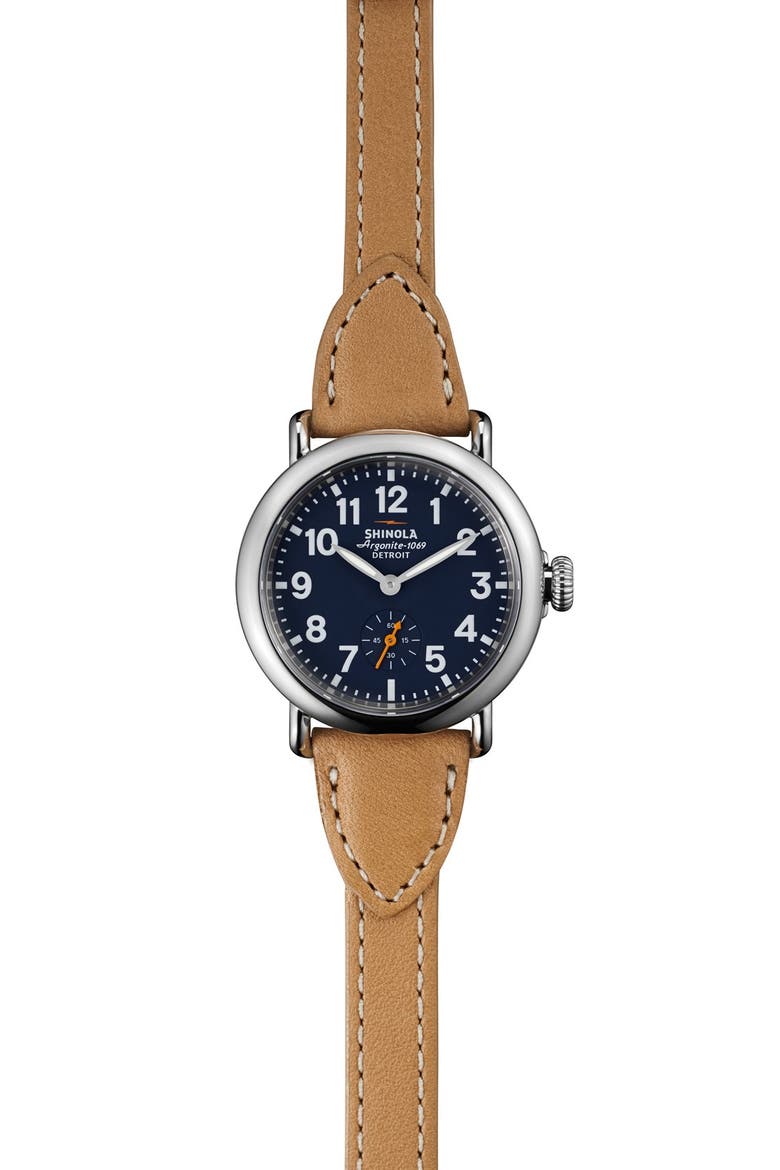 'The Runwell' Leather Strap Watch, 36mm, Alternate, color, NATURAL/ BLUE