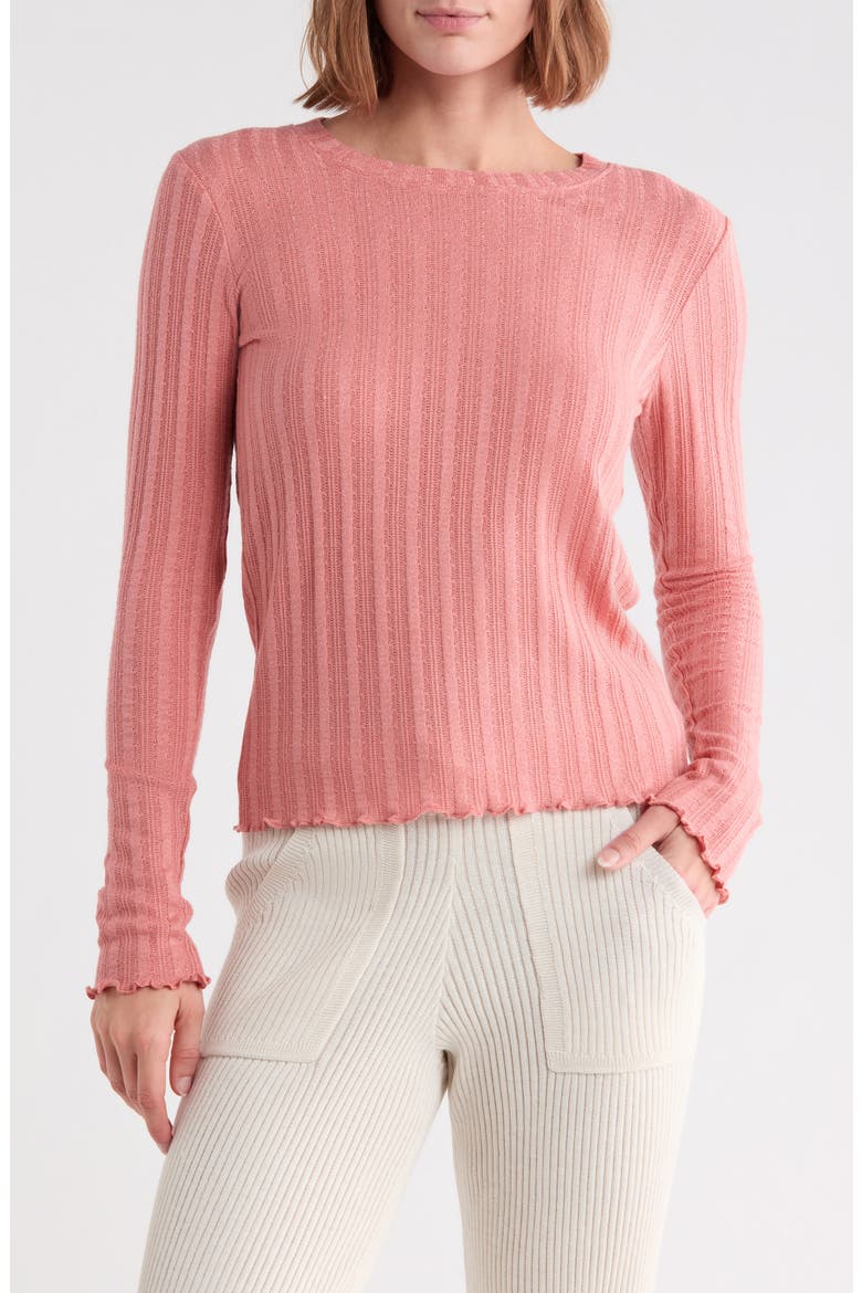 Long Sleeve Pointelle T-Shirt, Main, color, DESERT SAND