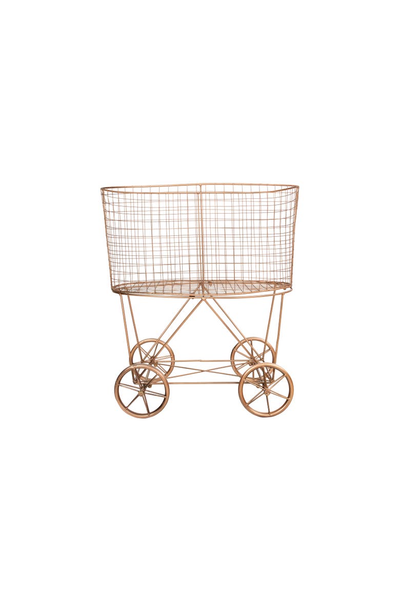Metal Rolling Laundry Cart with Rack, Copper, Main, color, Gold