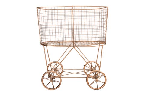 Metal Rolling Laundry Cart with Rack, Copper