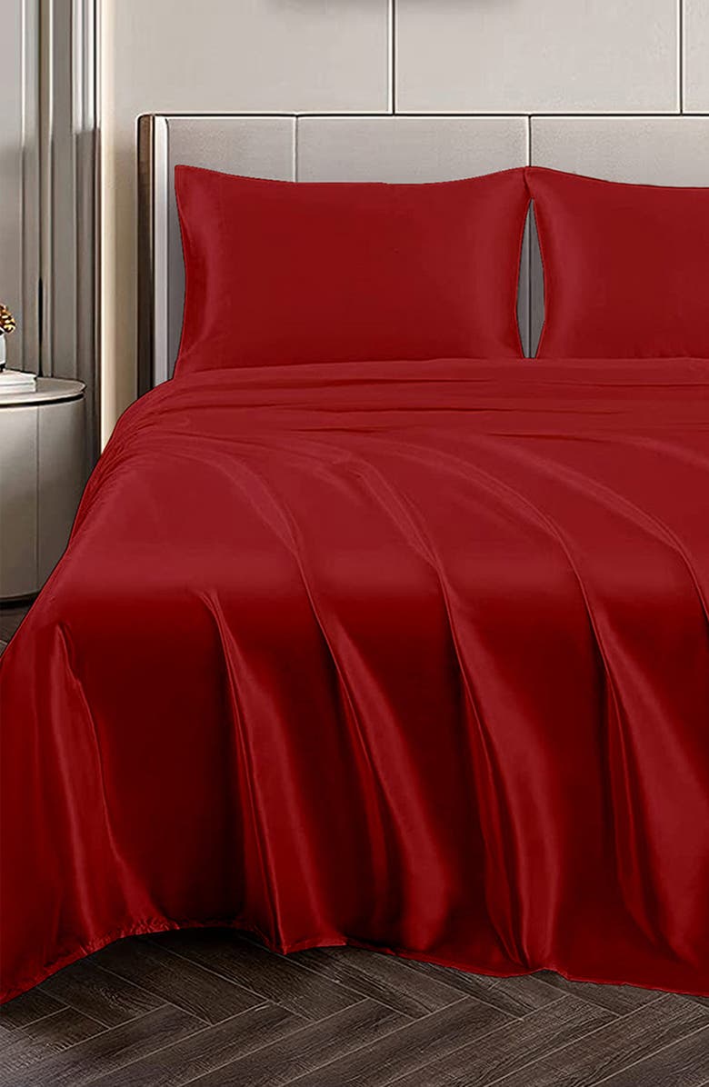 Luxury Home Satin Sheet Set, Alternate, color, Red