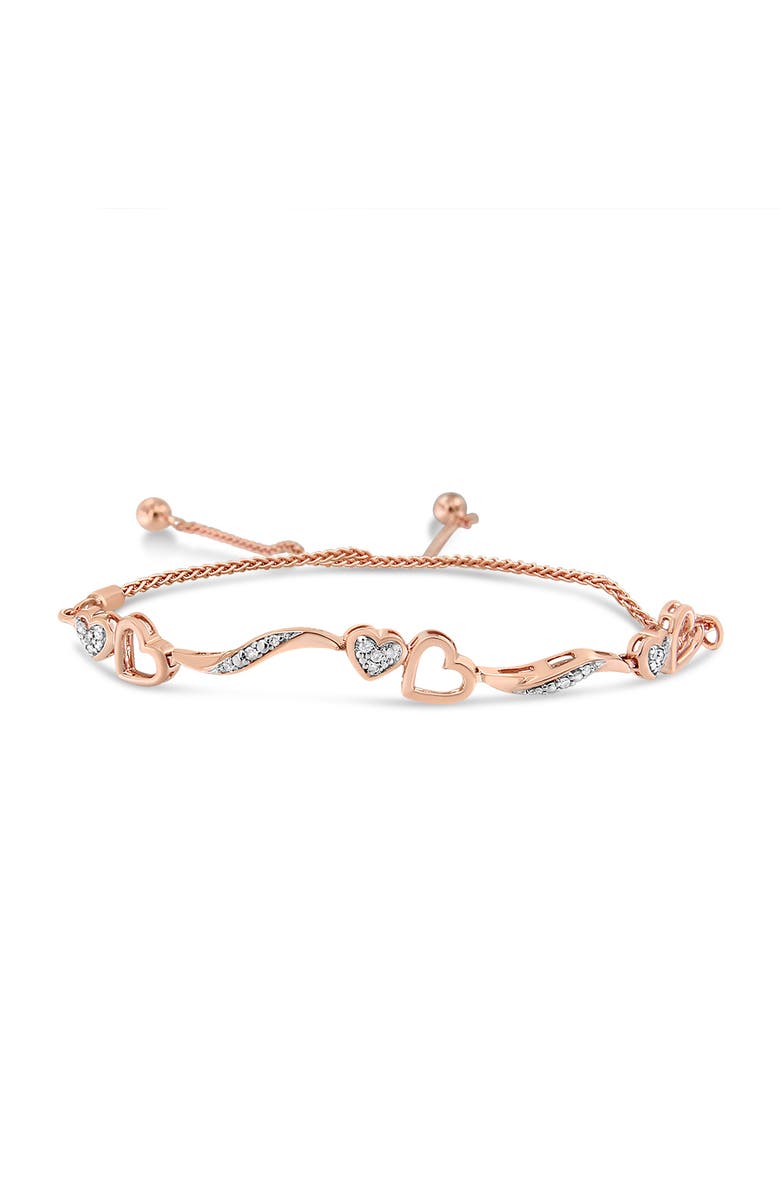 Haus of Brilliance Silver 1/10 Cttw Diamond Wave and Hearts Adjustable Bolo Bracelet, Main, color, Rose Gold Over Silver