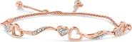 Haus of Brilliance Silver 1/10 Cttw Diamond Wave and Hearts Adjustable Bolo Bracelet