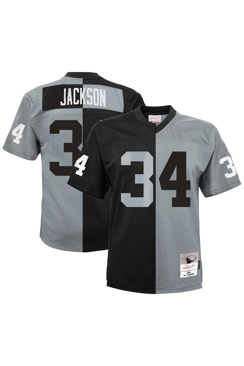 Youth Mitchell & Ness Bo Jackson Black/Silver Las Vegas Raiders Split Legacy Jersey, Main, color, Black