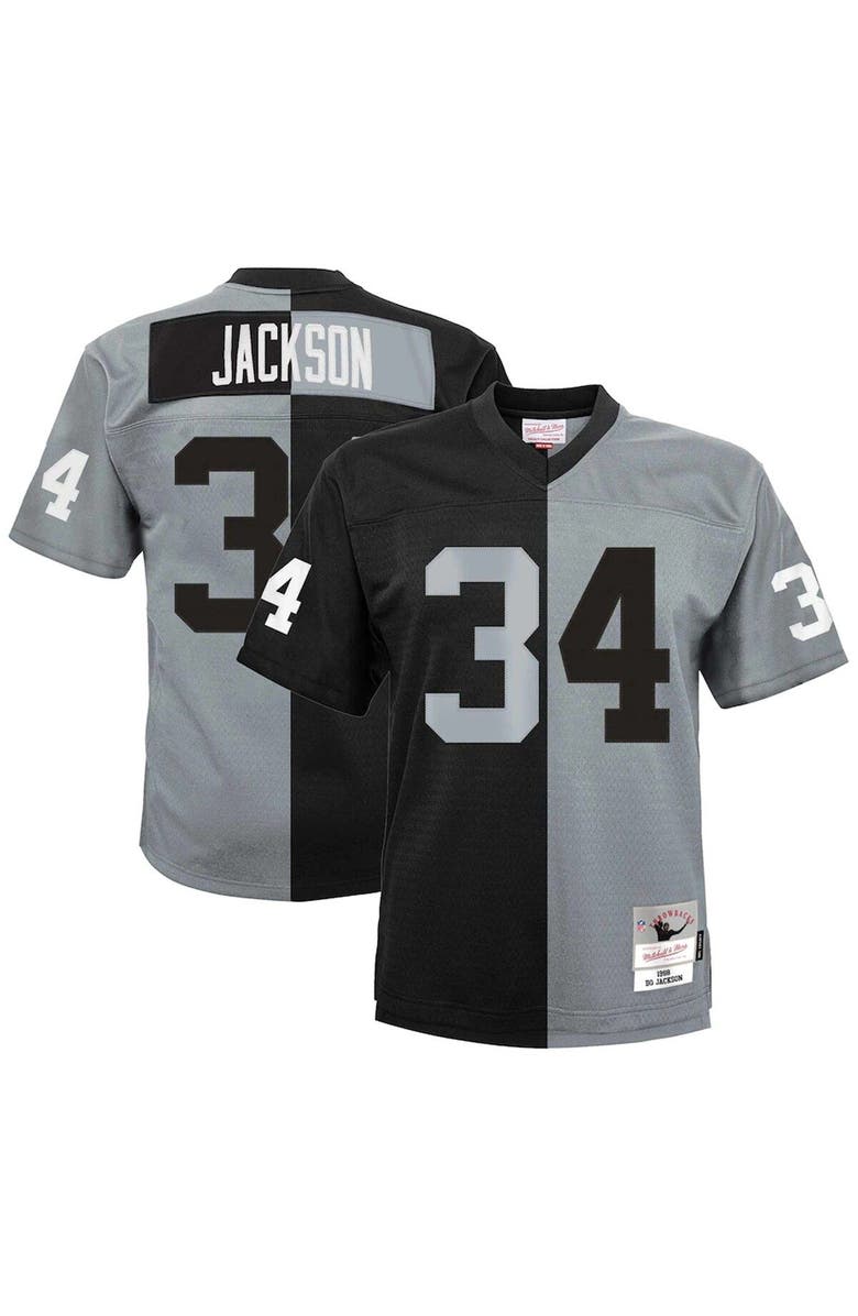 Mitchell & Ness Youth Mitchell & Ness Bo Jackson Black/Silver Las Vegas Raiders Split Legacy Jersey, Main, color, 
