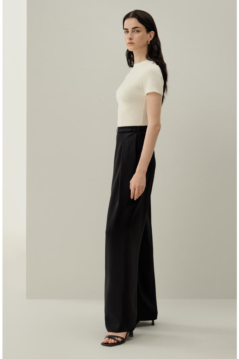 Women's Stretch Heavy-Weight Silk Crepe Wide-Leg Pants, Alternate, color, Black