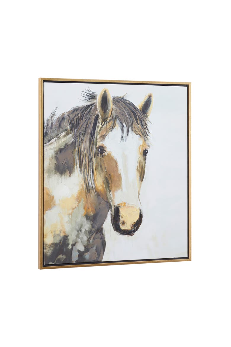 Brown Canvas Modern Farmhouse Horse Framed Wall Art with Goldtone Frame, Alternate, color, BROWN