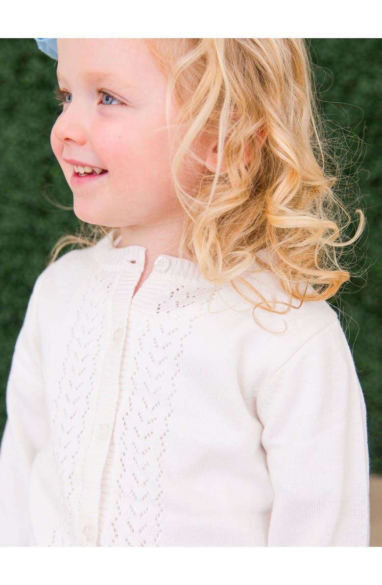 RuffleButts Girls Lightweight Pointelle Cardigan, Alternate, color, Soft White