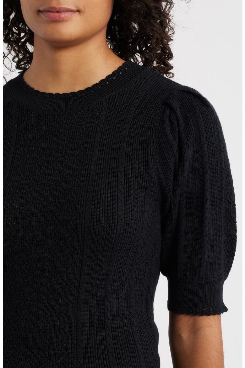 Pointelle Elbow Sleeve Sweater, Alternate, color, BLACK
