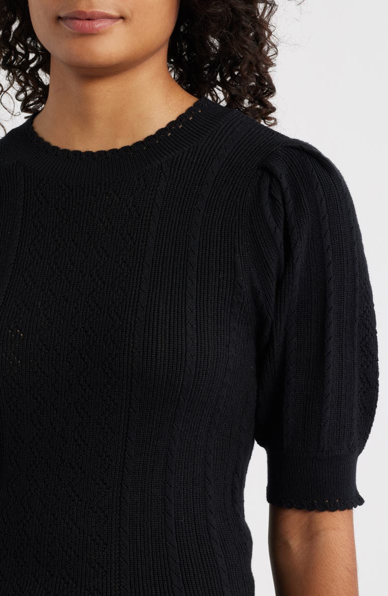 Wit & Wisdom Pointelle Elbow Sleeve Sweater, Alternate, color, Black