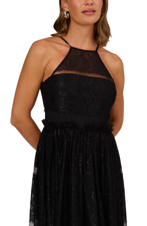 Adrianna Papell Mixed Lace A-line Gown In Black